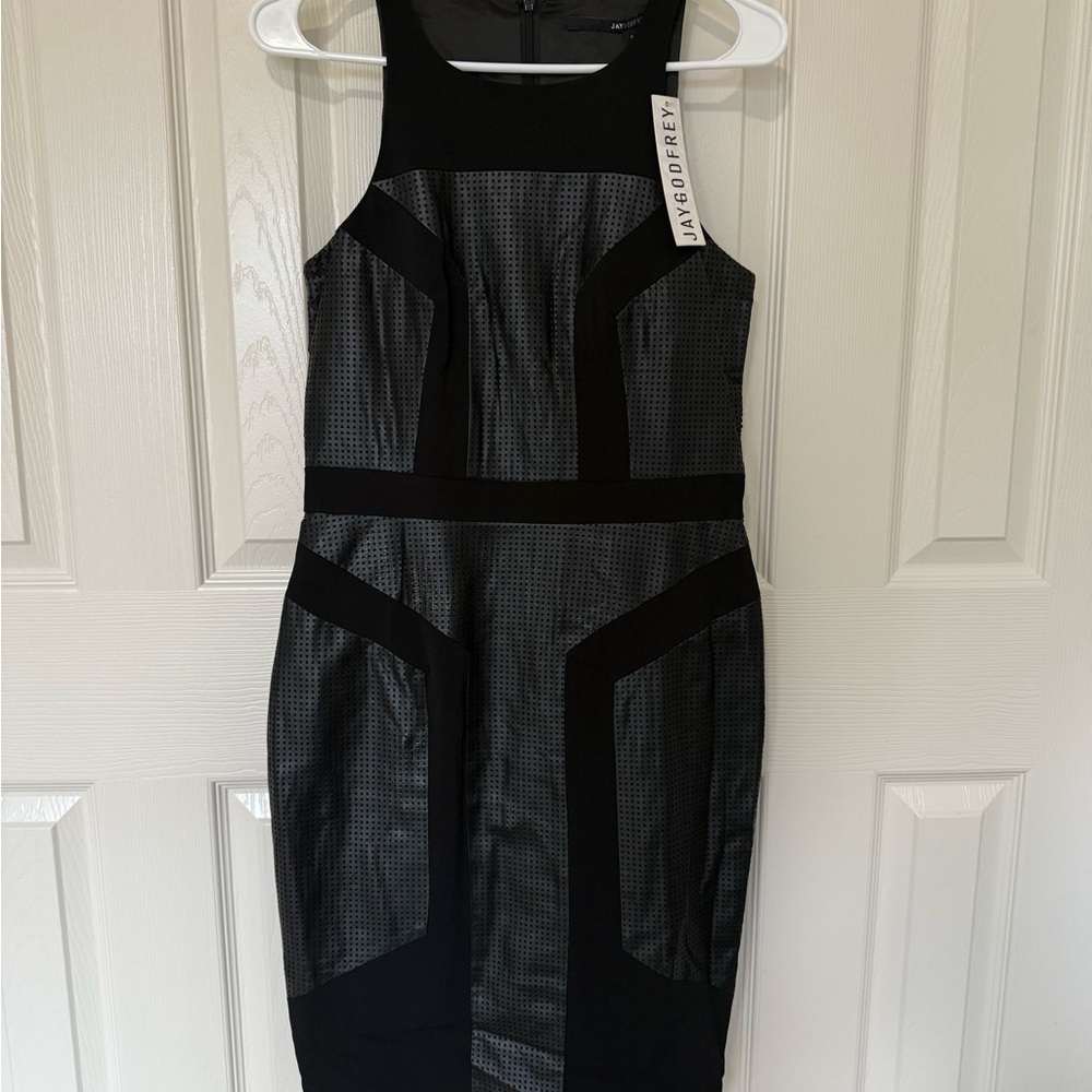 JAYGODFREY Black Faux Leather Midi Dress